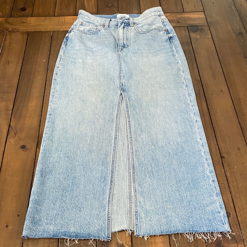 Pistola Alice Denim Midi Skirt Brooklyn Wash High Rise Slit Size 26 P00031080RL